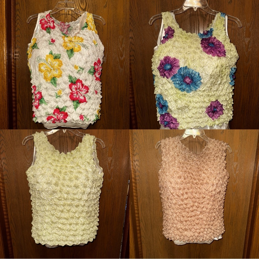 Lot of 4 women’s Puffy-Popcorn Stretchy Tank Tops multi colors EUC One Size